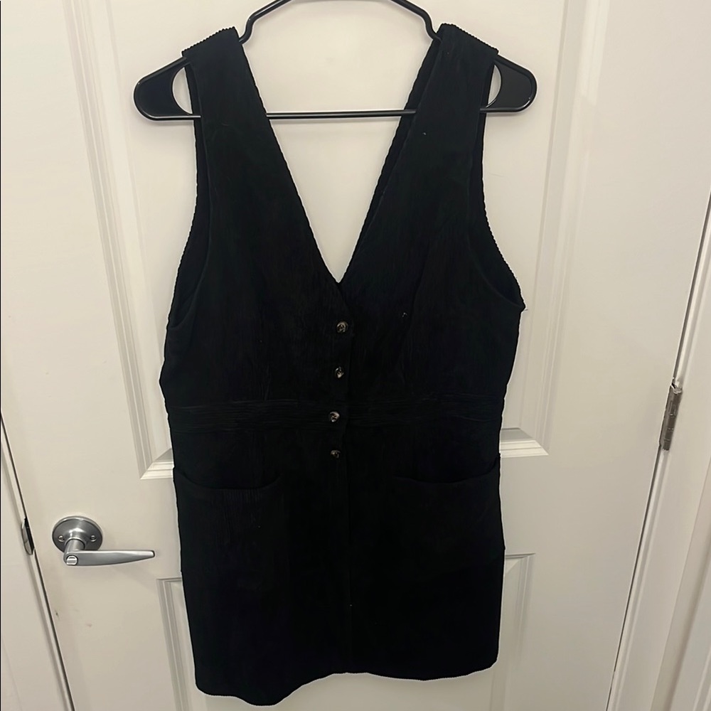 Black Corduroy Button-Up Dress